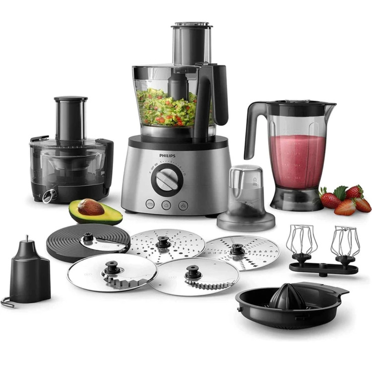 غذاساز فیلیپس مدل HR7778 با ظرف خردکن 3.4 لیتر و مخلوط کن 1.5 لیتر دارای تیغه استیل ضد زنگ با عملکرد پالس و قابلیت خمیرزنی